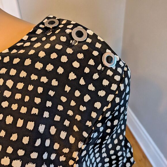 Vintage 80s Leslie Fay Polka Dot Midi Dress, Belted Black, Corpcore Office 14 - Picture 7 of 12